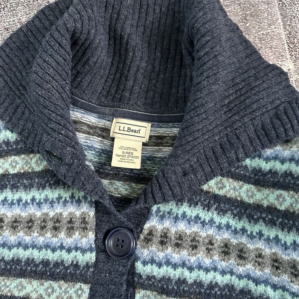 Women's LL Bean 100% Lambs Wool Fair Isle Button Up Cardigan Sweater Jacket Sz S